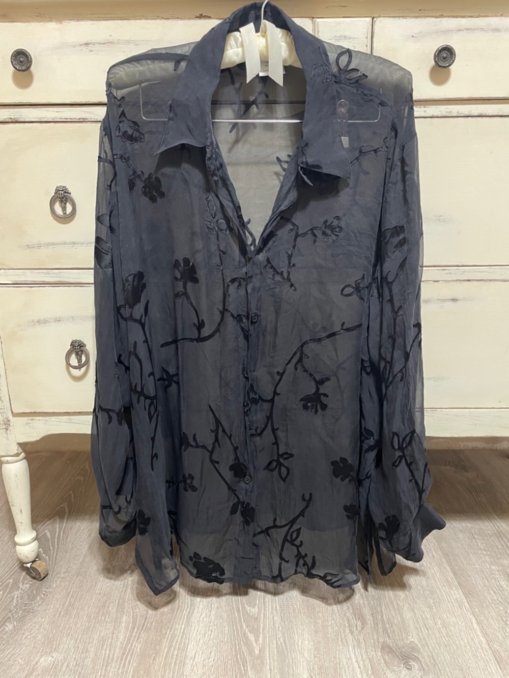 Silk Club Collection Black Sheer Floral Blouse - Picture 2 of 4